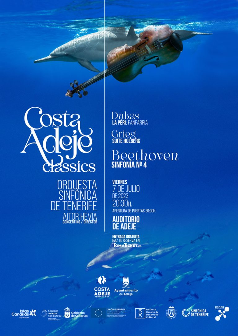 Cartel promocional de Costa Adeje Classics, festival de música clásica producido por Xenox Producciones en el sur de Tenerife.